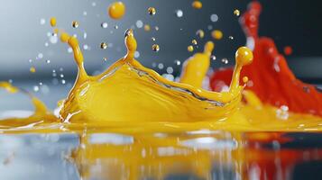 Orange liquid splashing on the table photo