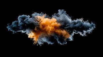 An orange and black smoke cloud on a black background photo