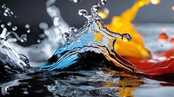 Colorful water splash on black background photo