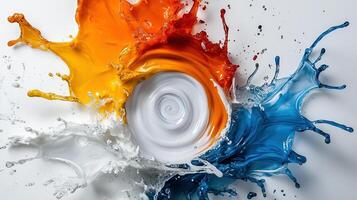 Colorful liquid splashes on white background photo