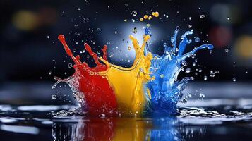 Colorful splash of water on black background photo