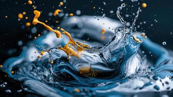 A close up of a blue and yellow liquid photo