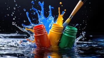 A splash of paint is splashing into the water photo