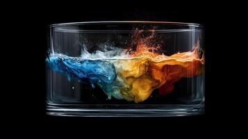 A glass of water with blue and red colors photo
