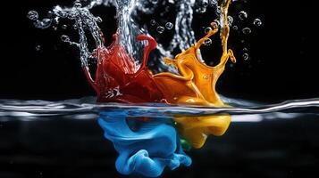 Colorful liquid splashes into water photo