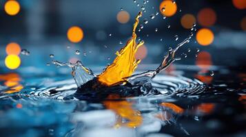 A splash of water with a yellow object photo