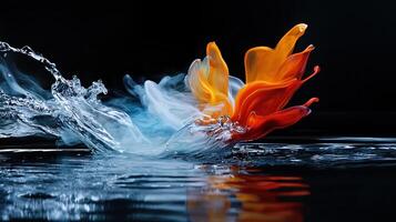 A colorful flower is splashing into water photo