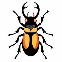 cartoon stag beetle insect,flying that have long and strong horns yellow color.Large stag beetle on white. illustration top view on white background. Suitable for children's books on ethnology vector