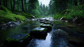 A stream of water running through a forest photo