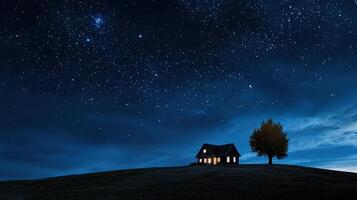 A house sits on a hill under the stars photo