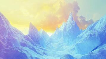 A colorful landscape with mountains and snow photo