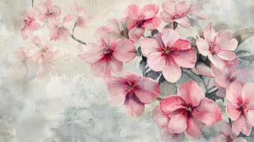 A painting of pink flowers on a wall photo