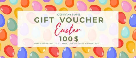 Easter gift certificate template with colorful eggs. vector