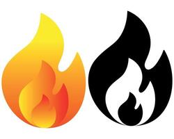 Simple flat fire or flame icon in colour gradient and silhouette versions isolated on a white background vector