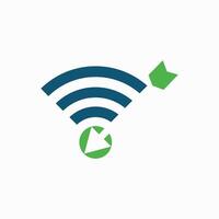 hotspot signal indicator logo with elegant arrow suitable for technology identity green vector