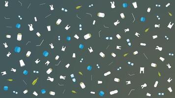 Seamless Pattern of Plastic Waste and Pollution Elements on Dark Background for Environmental Awareness vector