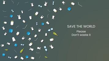 Save the World Minimalist Environmental Awareness Background with Plastic Waste vector