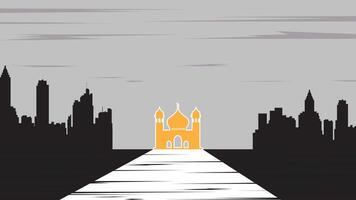 Minimalist Mosque with City Skyline Background in Monochrome Style suit for Ramadan Theme vector