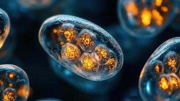 A close up of a cell with a yellow light photo