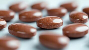 A close up of a bunch of chocolate pills photo