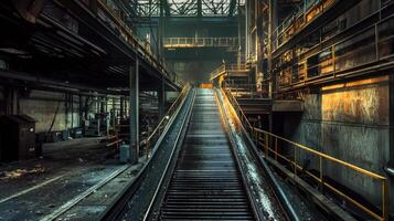 An empty industrial building with a long escalator photo