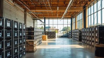 A warehouse with lots of boxes and shelves photo