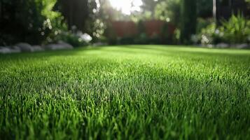 A green lawn with grass and trees photo