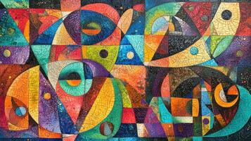 Abstract painting with colorful shapes and circles photo