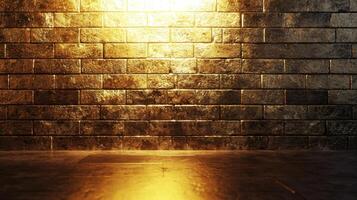 Golden brick wall with light shining on it photo