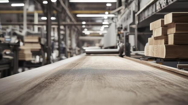 A factory with wooden boards and machinery photo