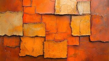 An abstract painting of orange and brown squares photo