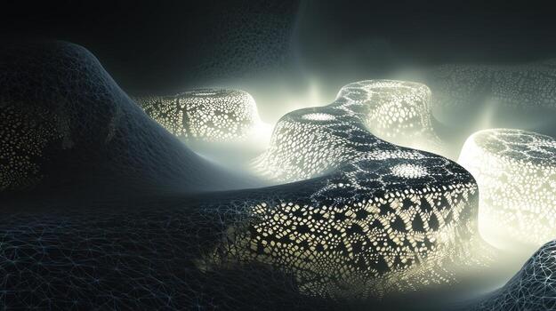 un grupo de blanco y negro formas en el oscuro foto