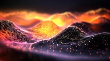 Abstract background with glowing lights and waves photo