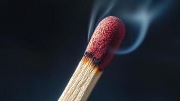 A matchstick with a red tip is burning photo