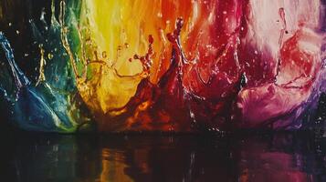 A rainbow colored liquid splashing into the water photo