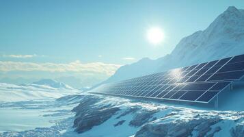 Solar panels on a mountain in the snow photo