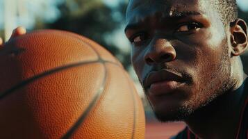 A man holding a basketball ball in his hands photo
