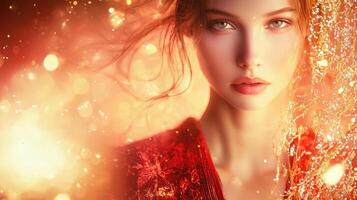 A beautiful woman with red hair and sparkles photo
