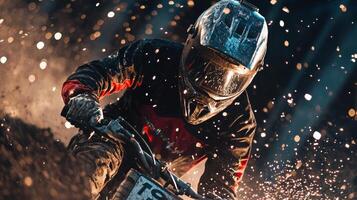 A person riding a dirt bike on a dirt track photo