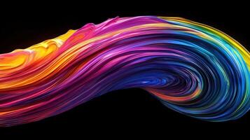 A colorful wave of paint is flowing across a black background photo
