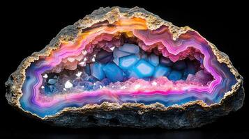 A colorful rock with a rainbow colored stone inside photo