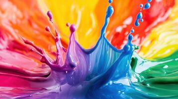A splash of paint erupts in a variety of colors, creating dynamic patterns and textures. The vivid background enhances the visual impact of the colorful splashes photo
