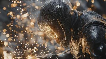 A man in a suit with sparks coming out of his helmet photo