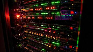 A server rack with many lights on it photo