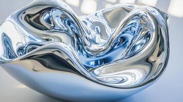 A shiny metal bowl with a curved shape photo