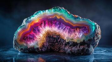A large rock with a rainbow colored stone photo