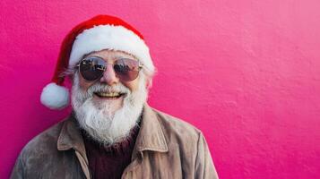 A man with a santa hat and sunglasses smiling photo