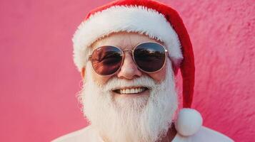 A man with sunglasses and a santa hat smiling photo
