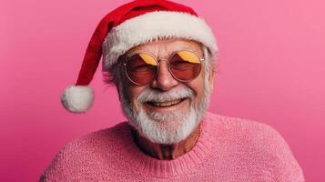 A man wearing a santa hat and sunglasses photo