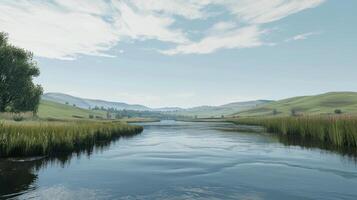 A river with a bridge over it photo